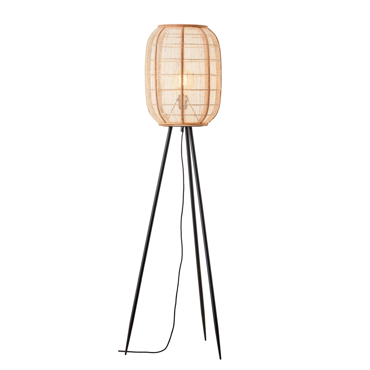 Zaire Handmade Floor Lamp in Wood and Natural Linen