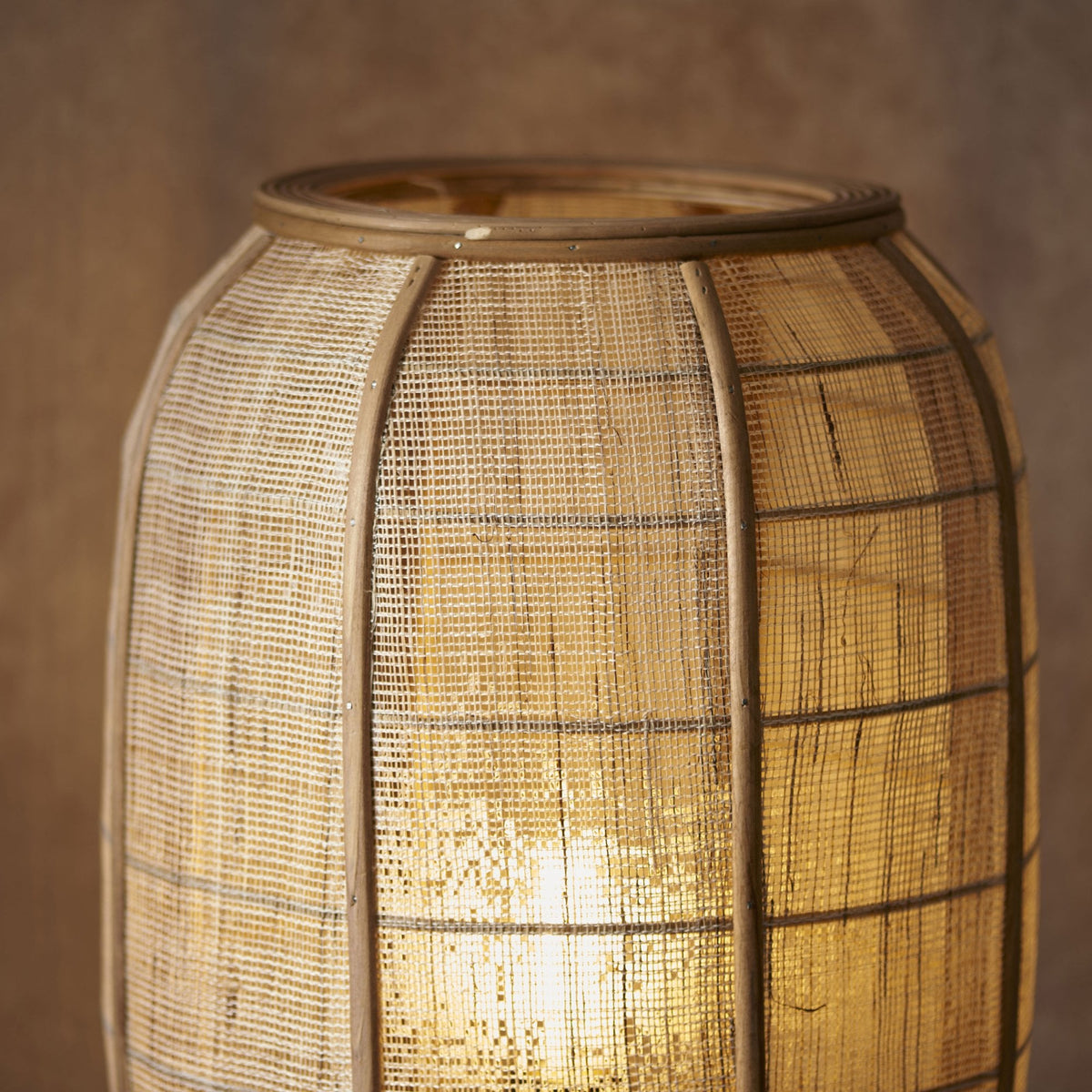 Zaire Handmade Floor Lamp in Wood and Natural Linen