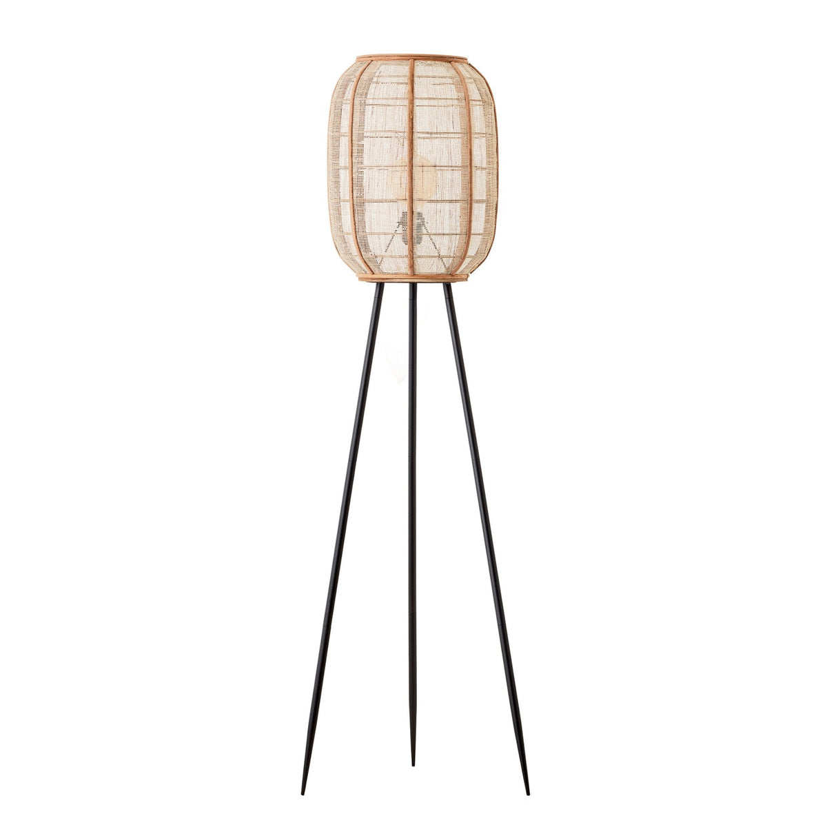 Zaire Handmade Floor Lamp in Wood and Natural Linen