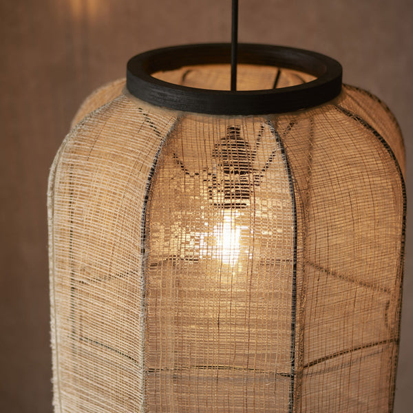 Zaire Handmade Medium Pendant in Wood and Natural Linen