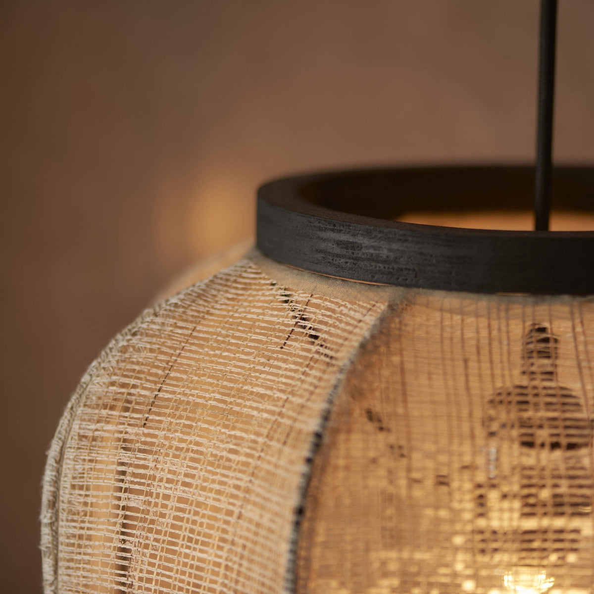 Zaire Handmade Medium Pendant in Wood and Natural Linen
