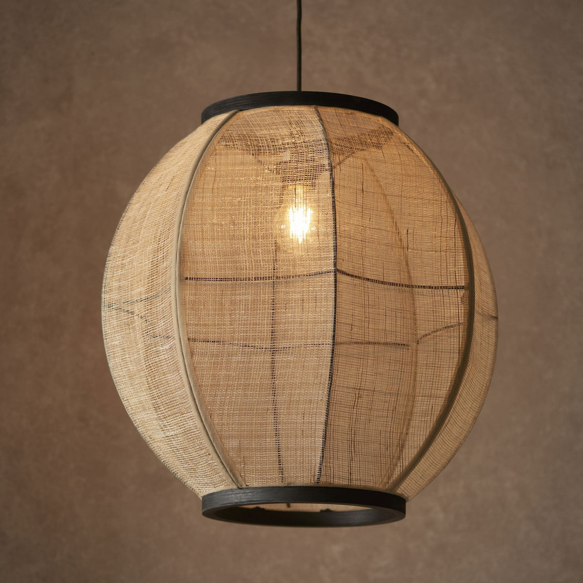 Zaire Handmade Large Pendant in Wood and Natural Linen