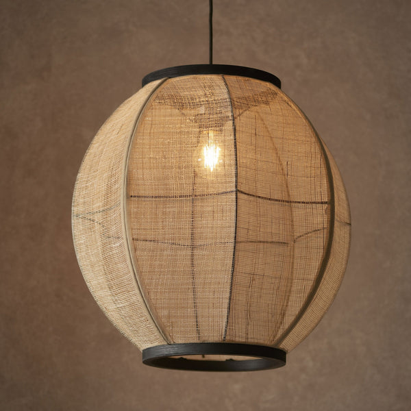 Zaire Handmade Large Pendant in Wood and Natural Linen