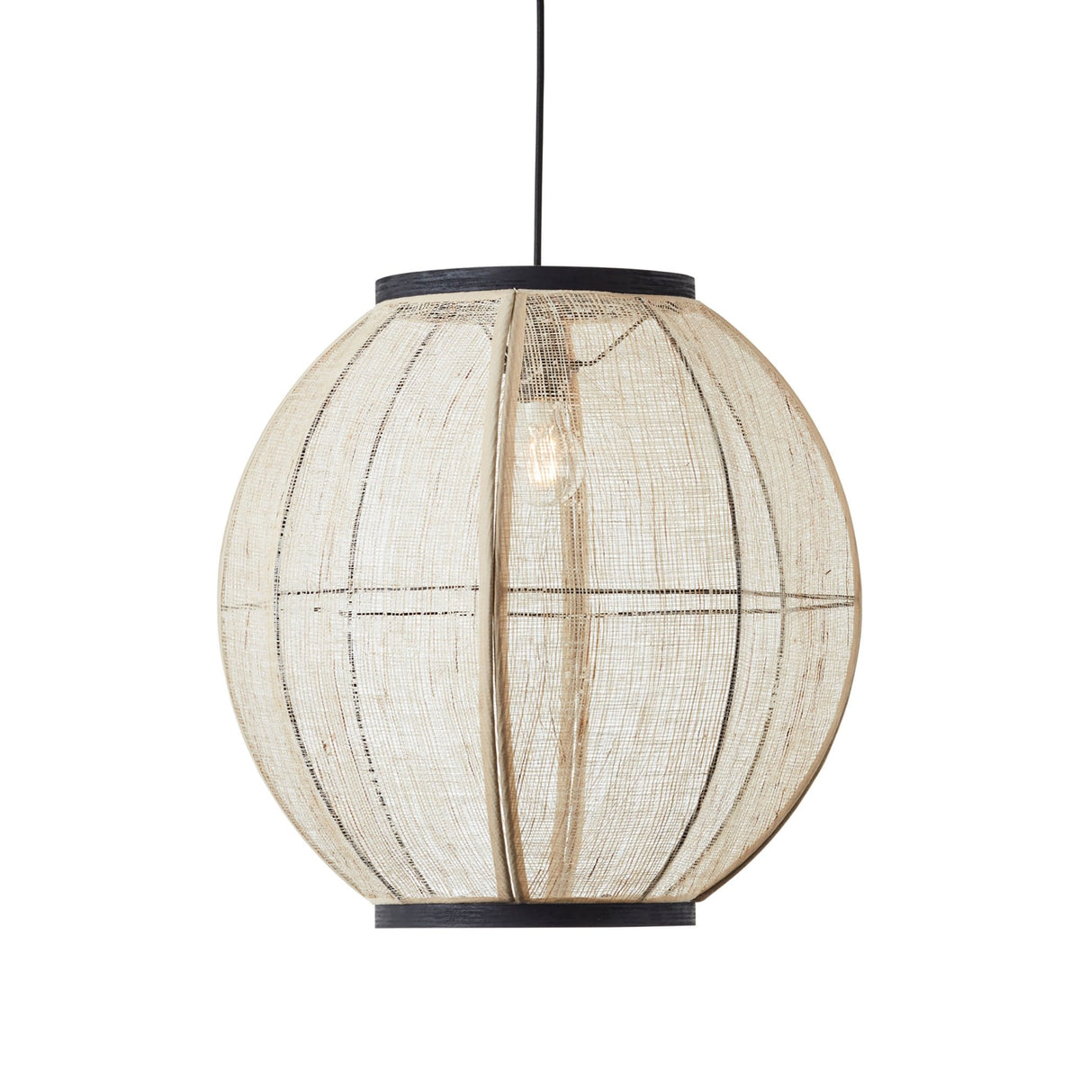 Zaire Handmade Large Pendant in Wood and Natural Linen