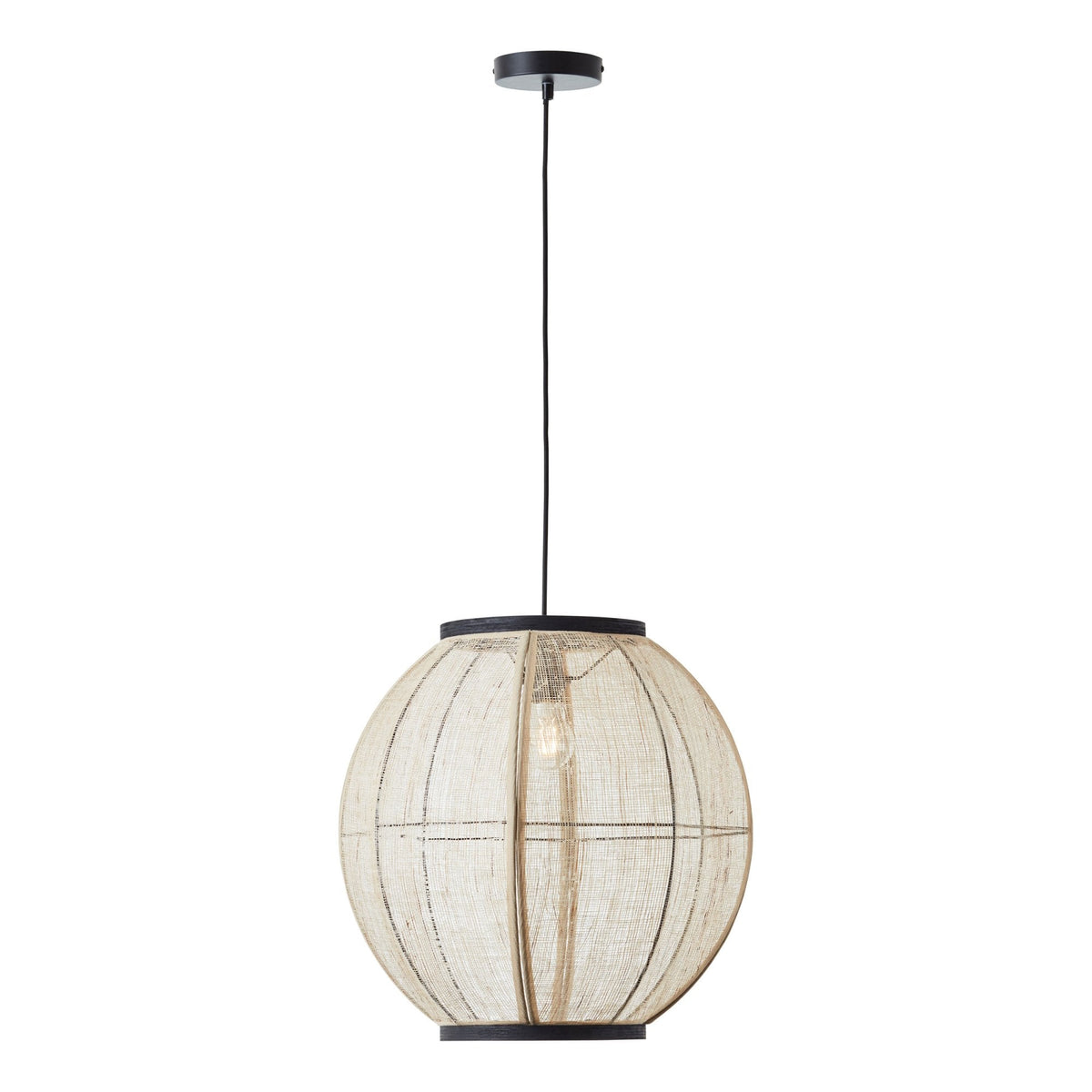 Zaire Handmade Large Pendant in Wood and Natural Linen