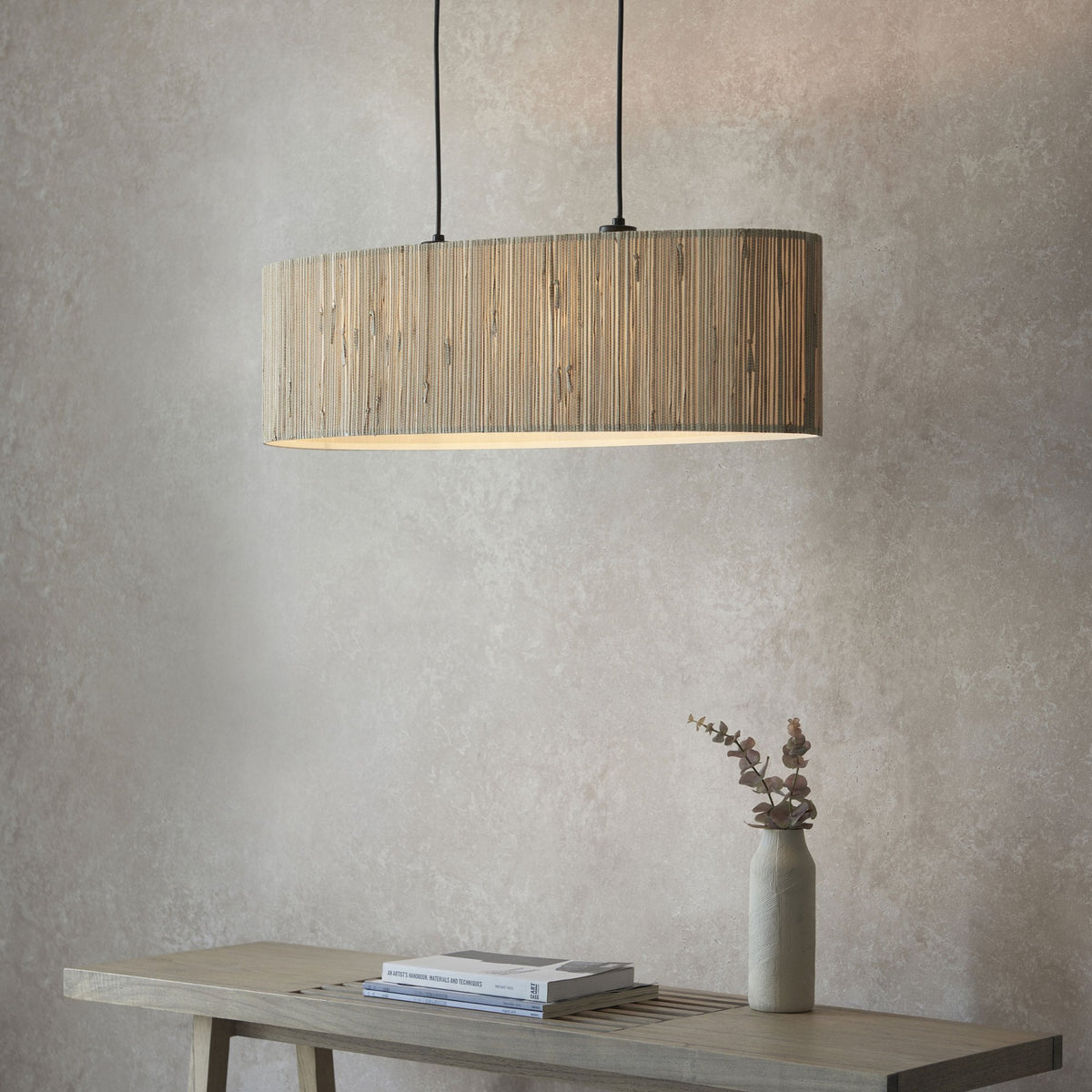Longshore 2lt Linear Pendant with Natural Seagrass Oval Shade