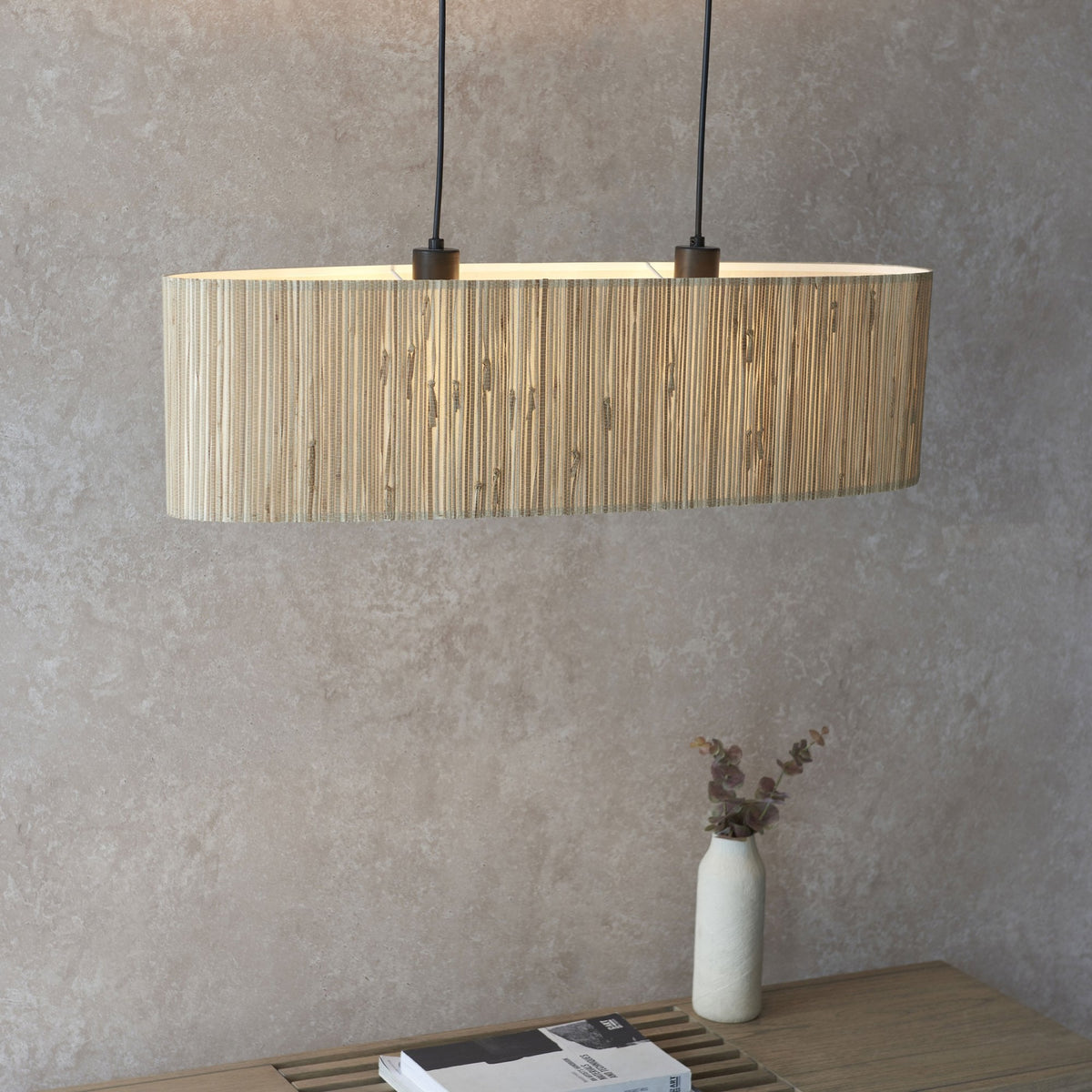 Longshore 2lt Linear Pendant with Natural Seagrass Oval Shade