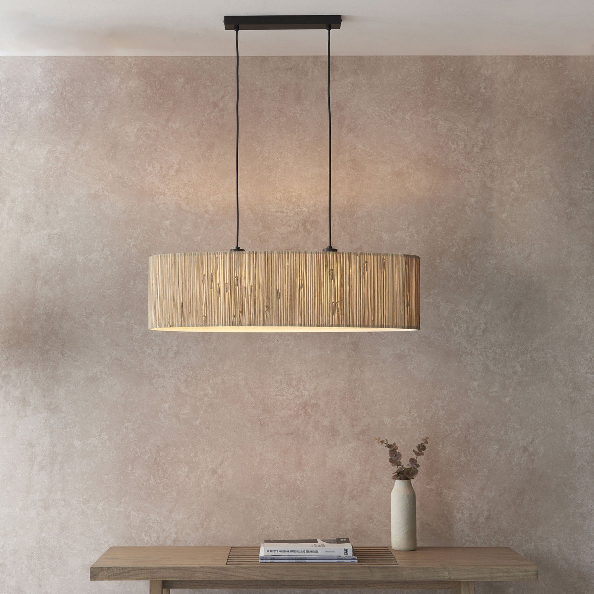 Longshore 2lt Linear Pendant with Natural Seagrass Oval Shade