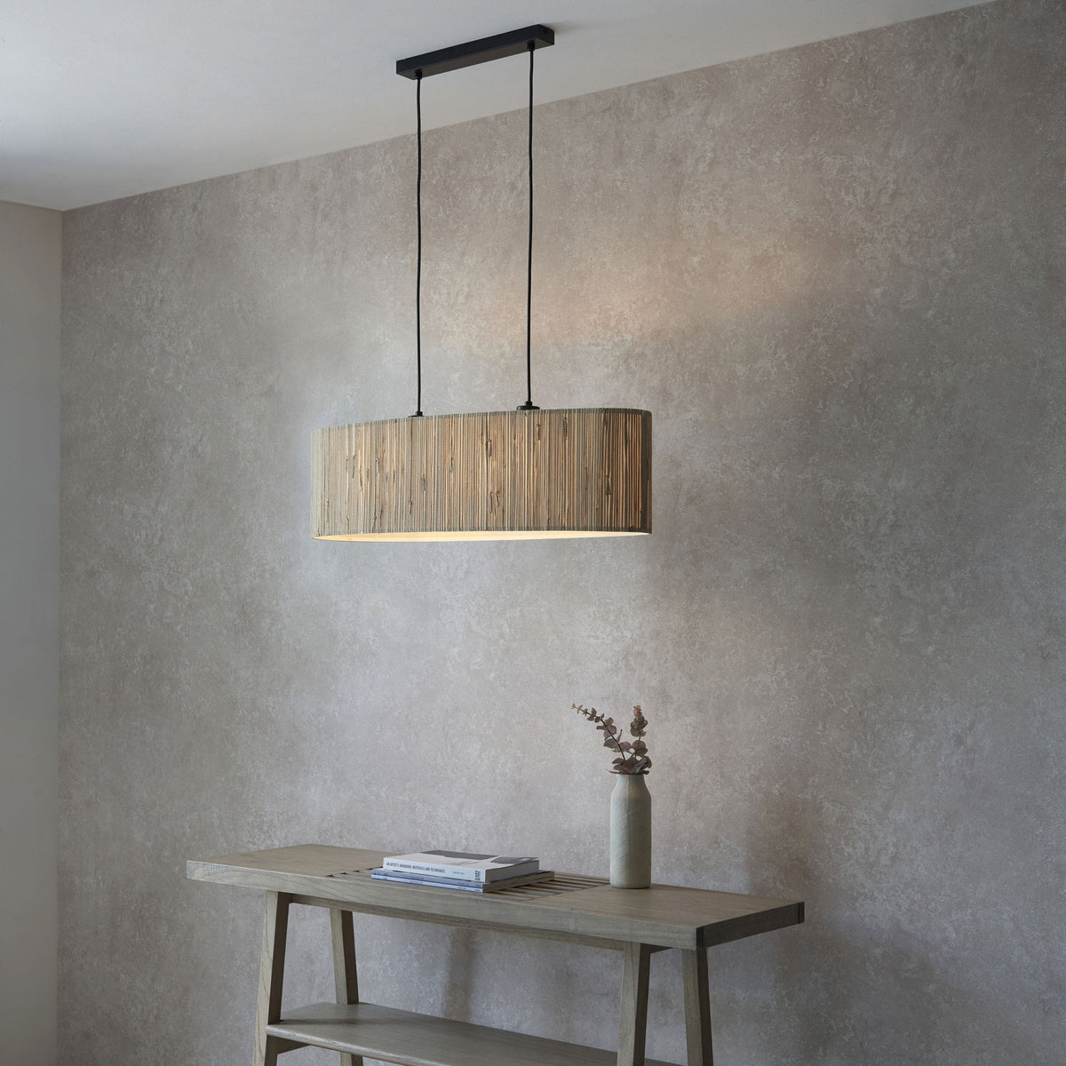 Longshore 2lt Linear Pendant with Natural Seagrass Oval Shade