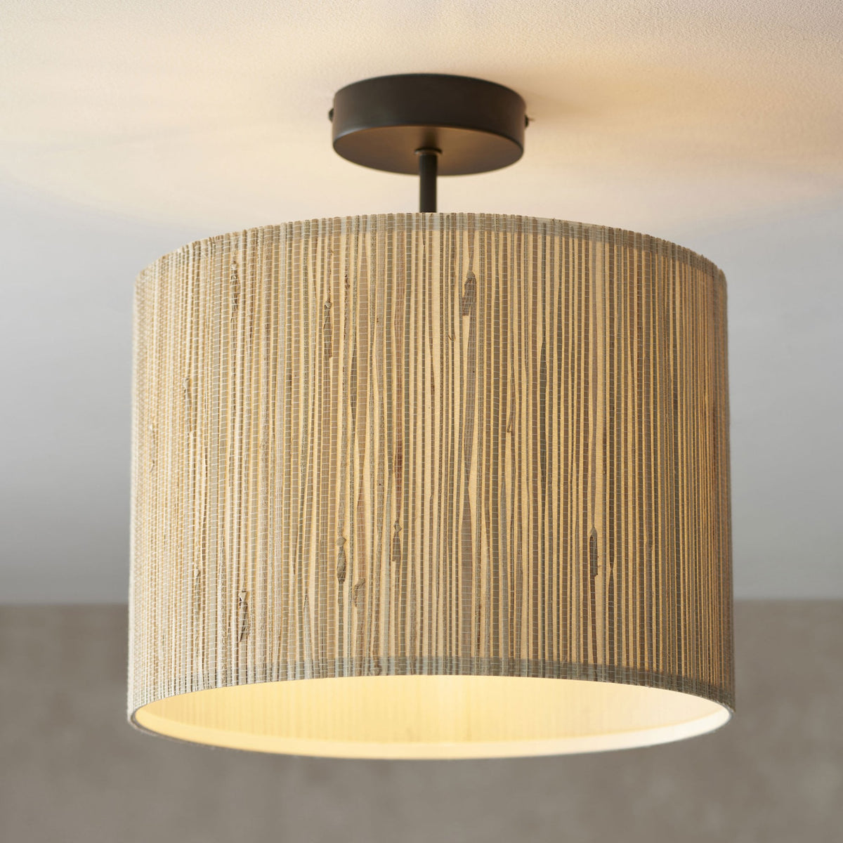 Longshore Semi Flush Light with Natural Seagrass Drum Shade