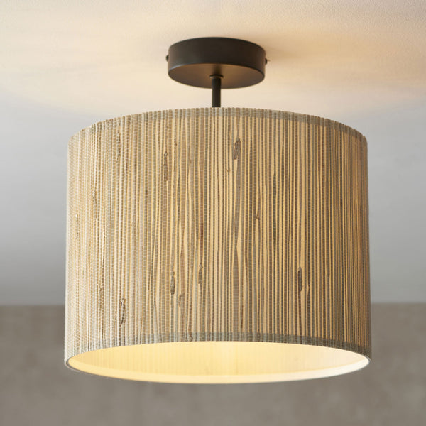 Longshore Semi Flush Light with Natural Seagrass Drum Shade