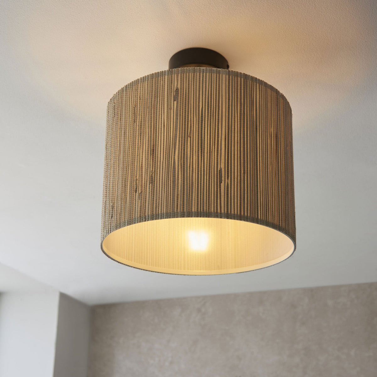 Longshore Semi Flush Light with Natural Seagrass Drum Shade