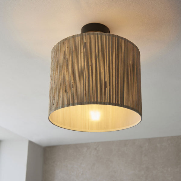 Longshore Semi Flush Light with Natural Seagrass Drum Shade