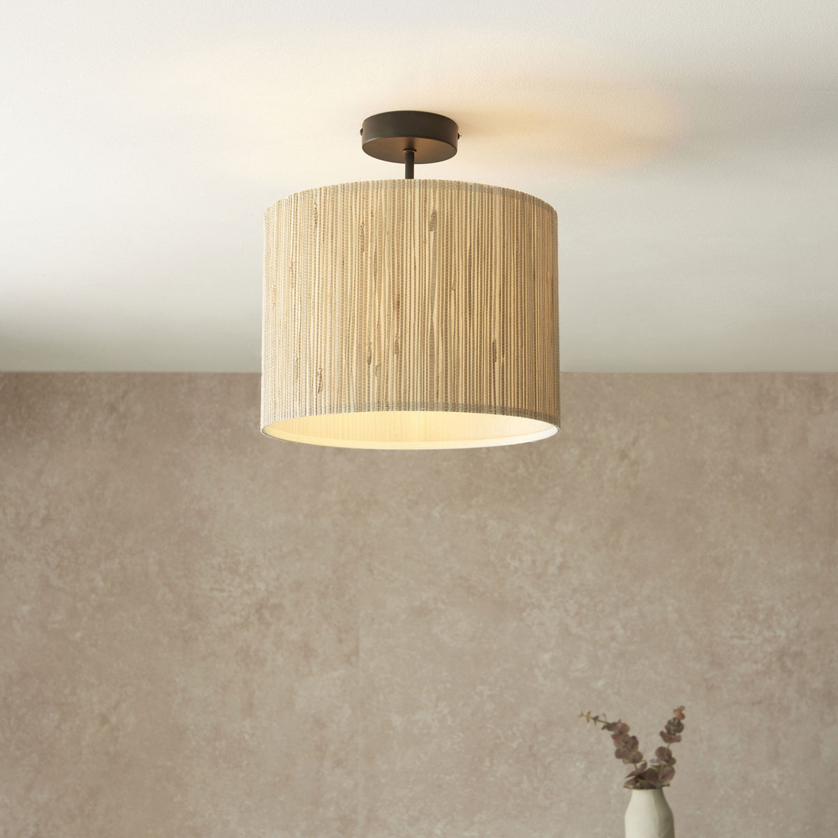 Longshore Semi Flush Light with Natural Seagrass Drum Shade