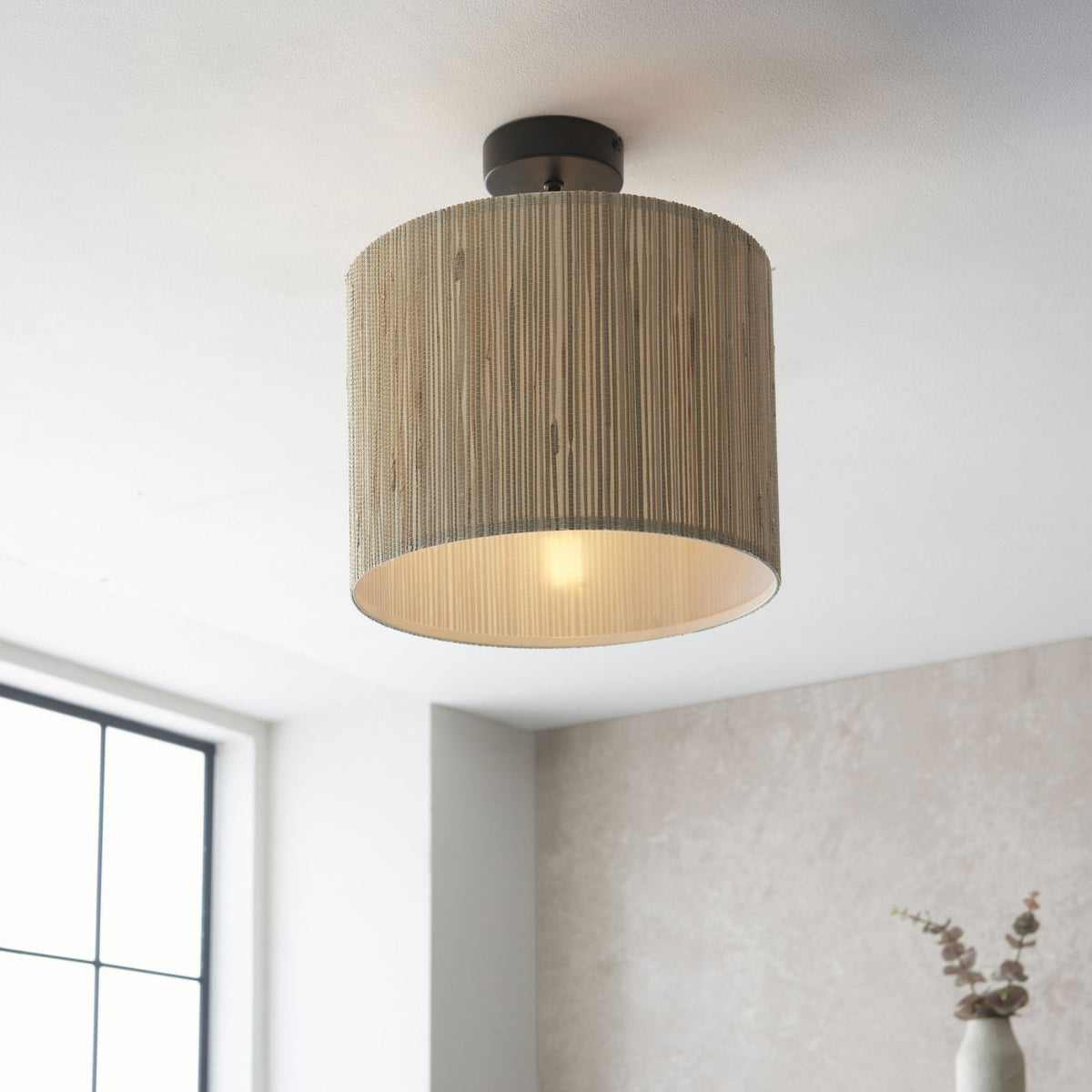 Longshore Semi Flush Light with Natural Seagrass Drum Shade