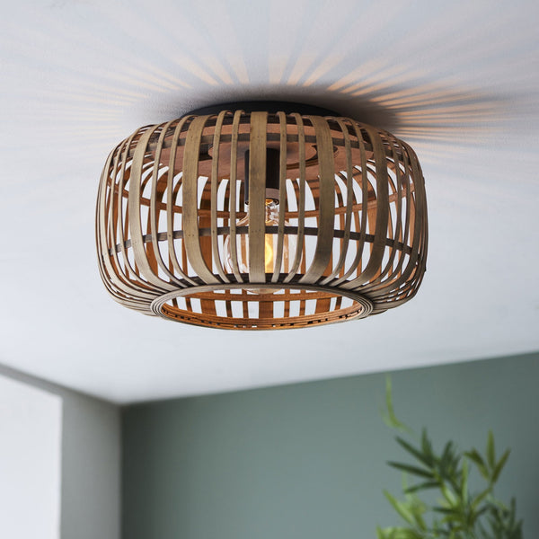 Mathias Flush Ceiling Light with Light Bamboo Cage