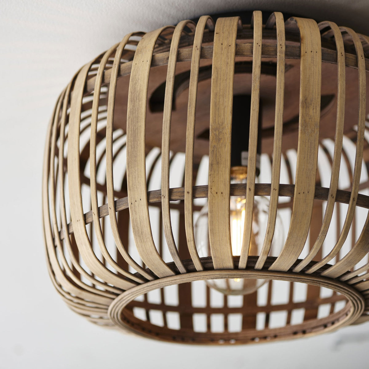 Mathias Flush Ceiling Light with Light Bamboo Cage