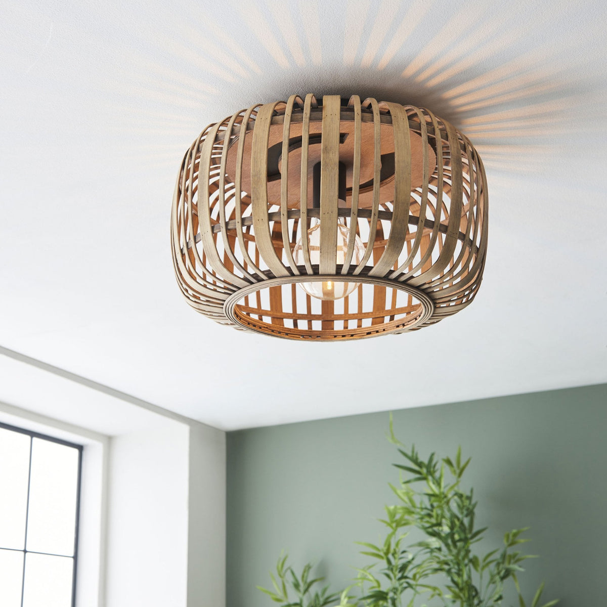 Mathias Flush Ceiling Light with Light Bamboo Cage