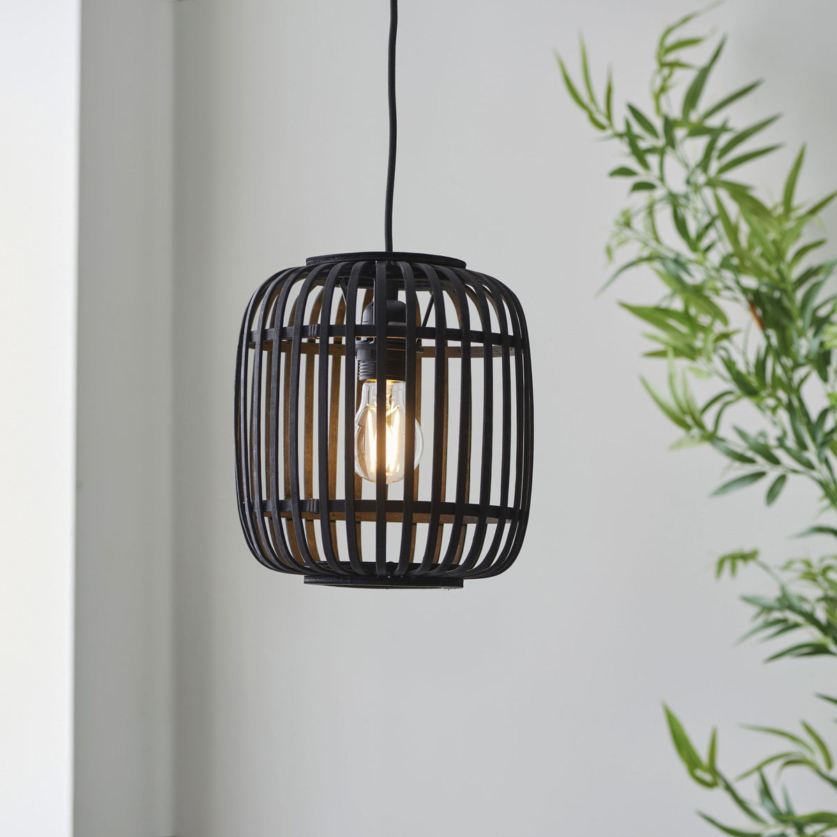 Mathias Single Pendant with Dark Bamboo Cage