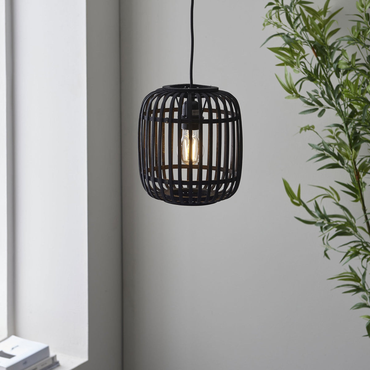 Mathias Single Pendant with Dark Bamboo Cage