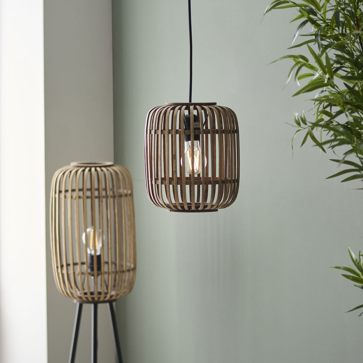 Mathias Single Pendant with Light Bamboo Cage