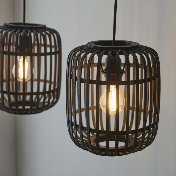Mathias Triple Drop Linear Pendant with Dark Bamboo Cages