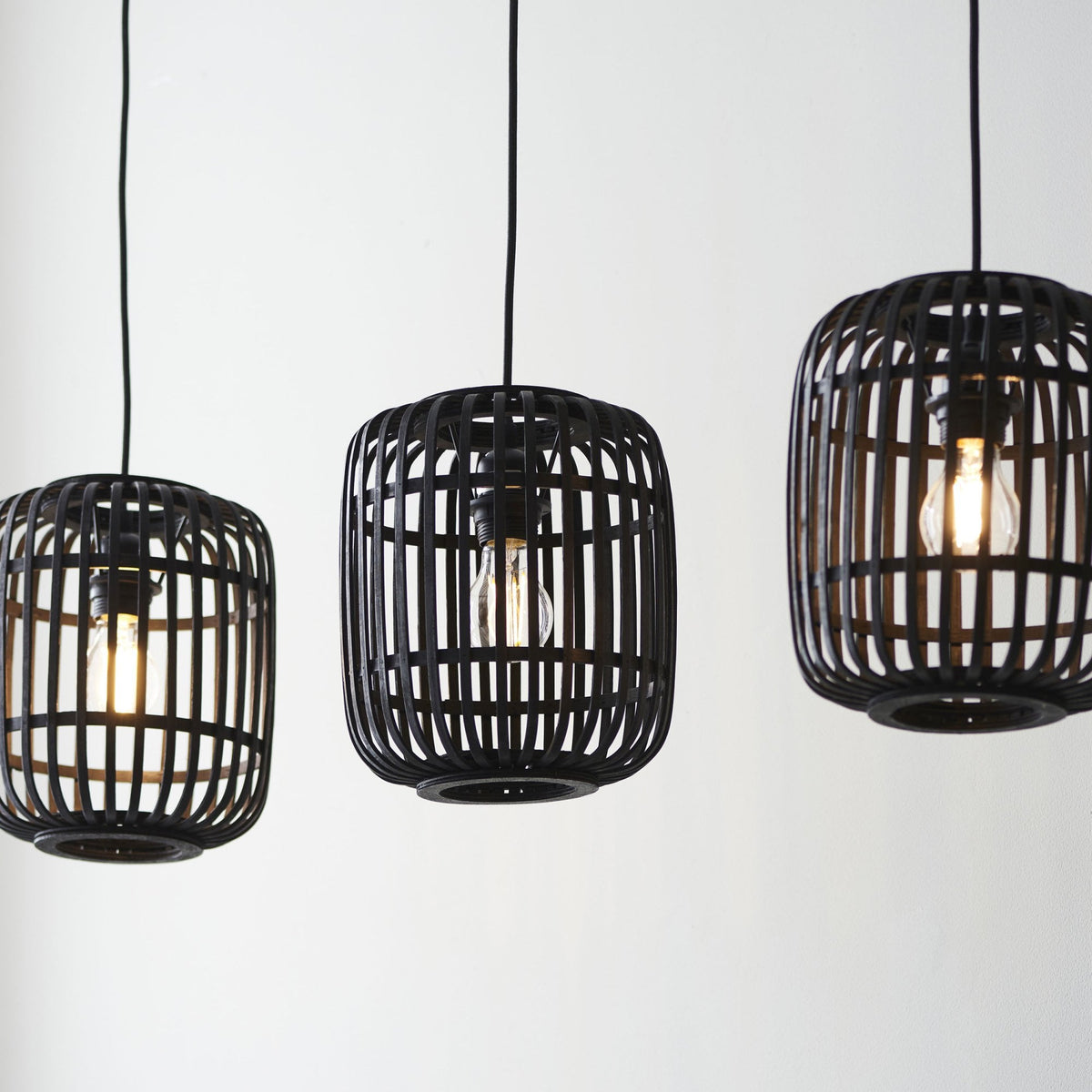 Mathias Triple Drop Linear Pendant with Dark Bamboo Cages