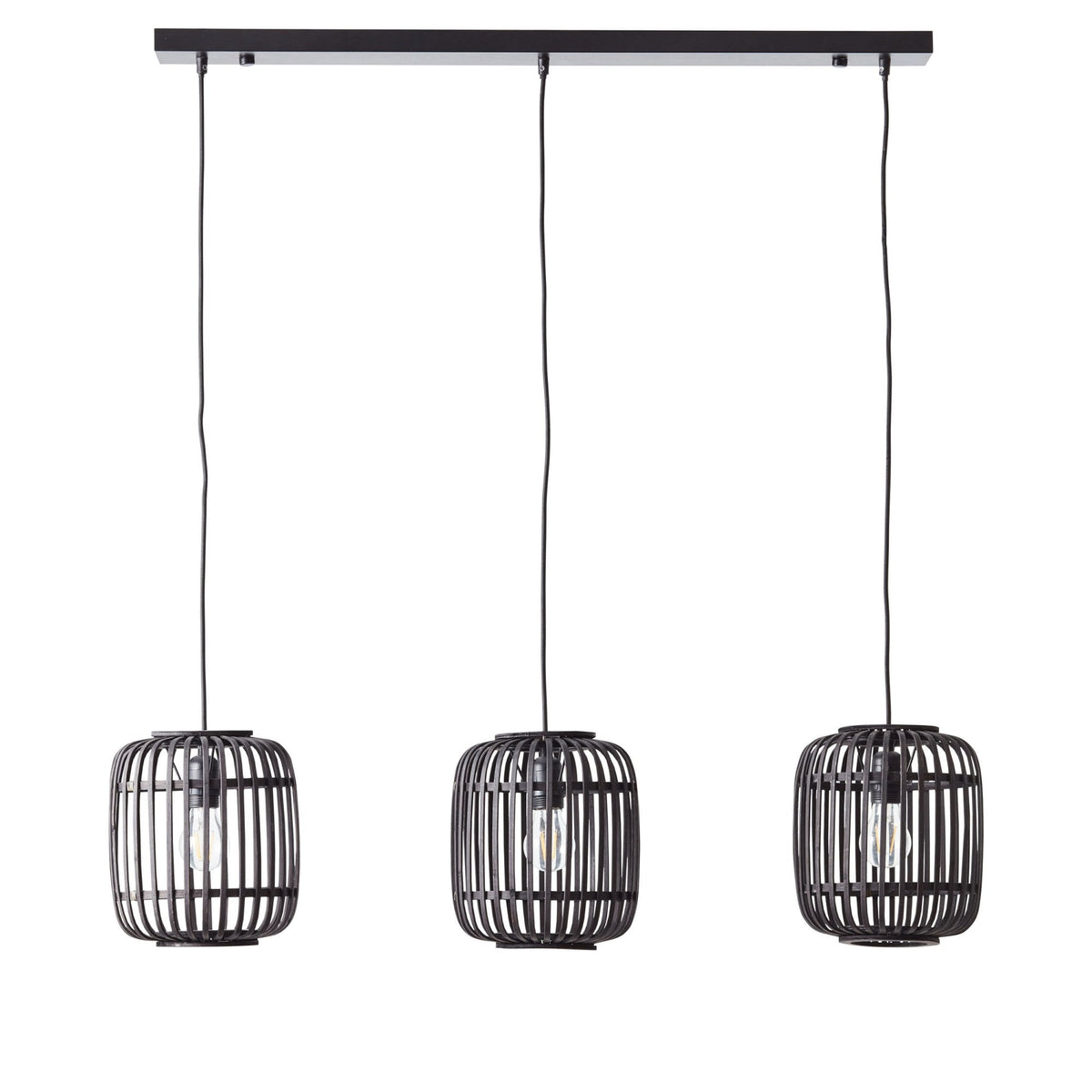Mathias Triple Drop Linear Pendant with Dark Bamboo Cages