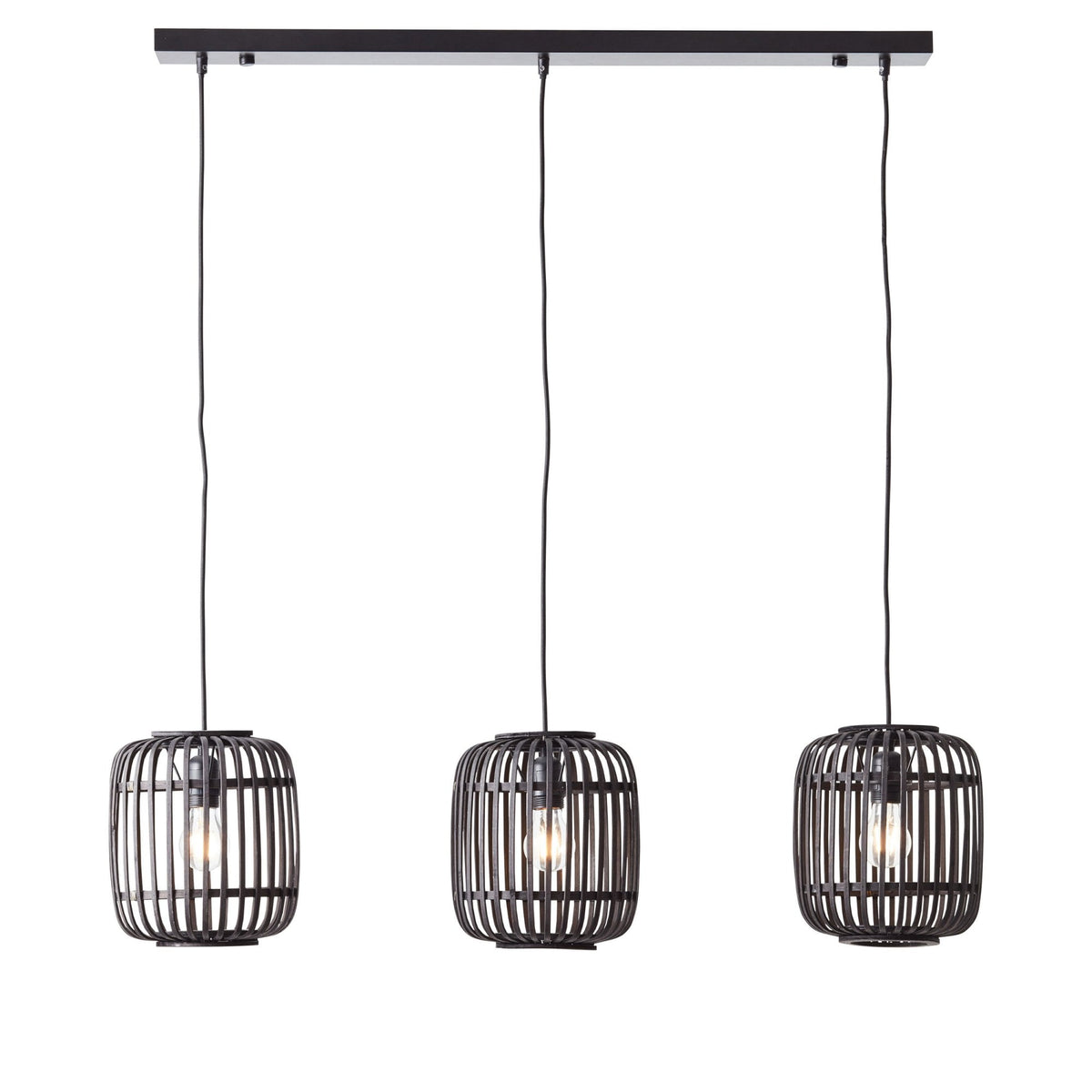 Mathias Triple Drop Linear Pendant with Dark Bamboo Cages