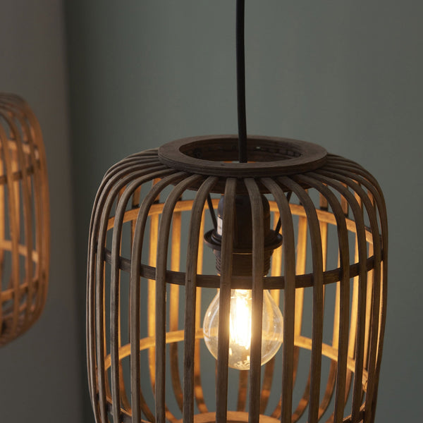 Mathias Triple Drop Linear Pendant with Light Bamboo Cages
