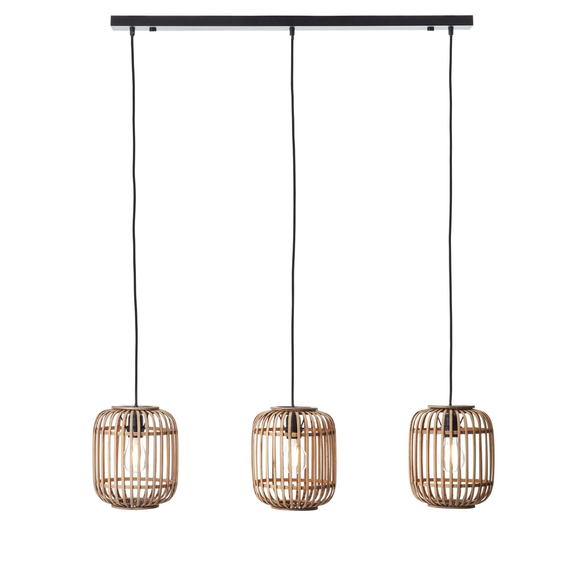 Mathias Triple Drop Linear Pendant with Light Bamboo Cages