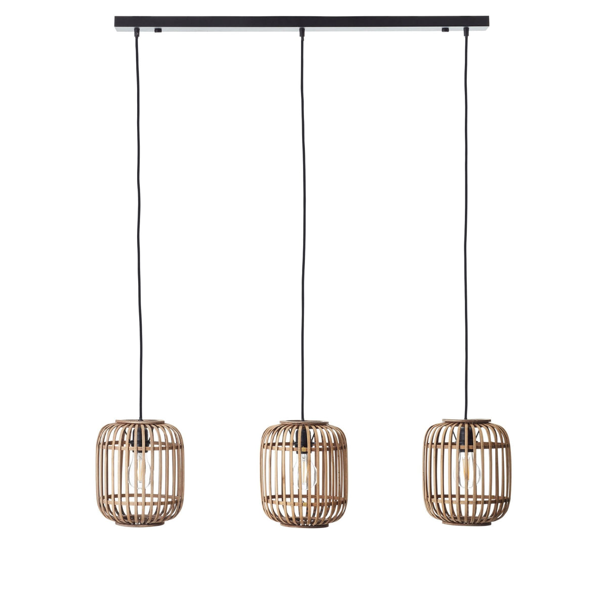 Mathias Triple Drop Linear Pendant with Light Bamboo Cages