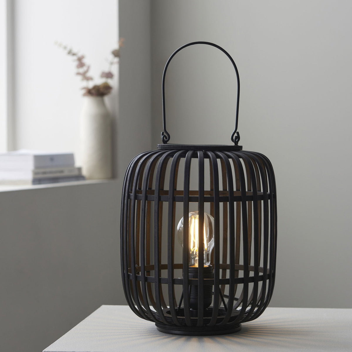 Mathias Table Lamp with Dark Bamboo Cage