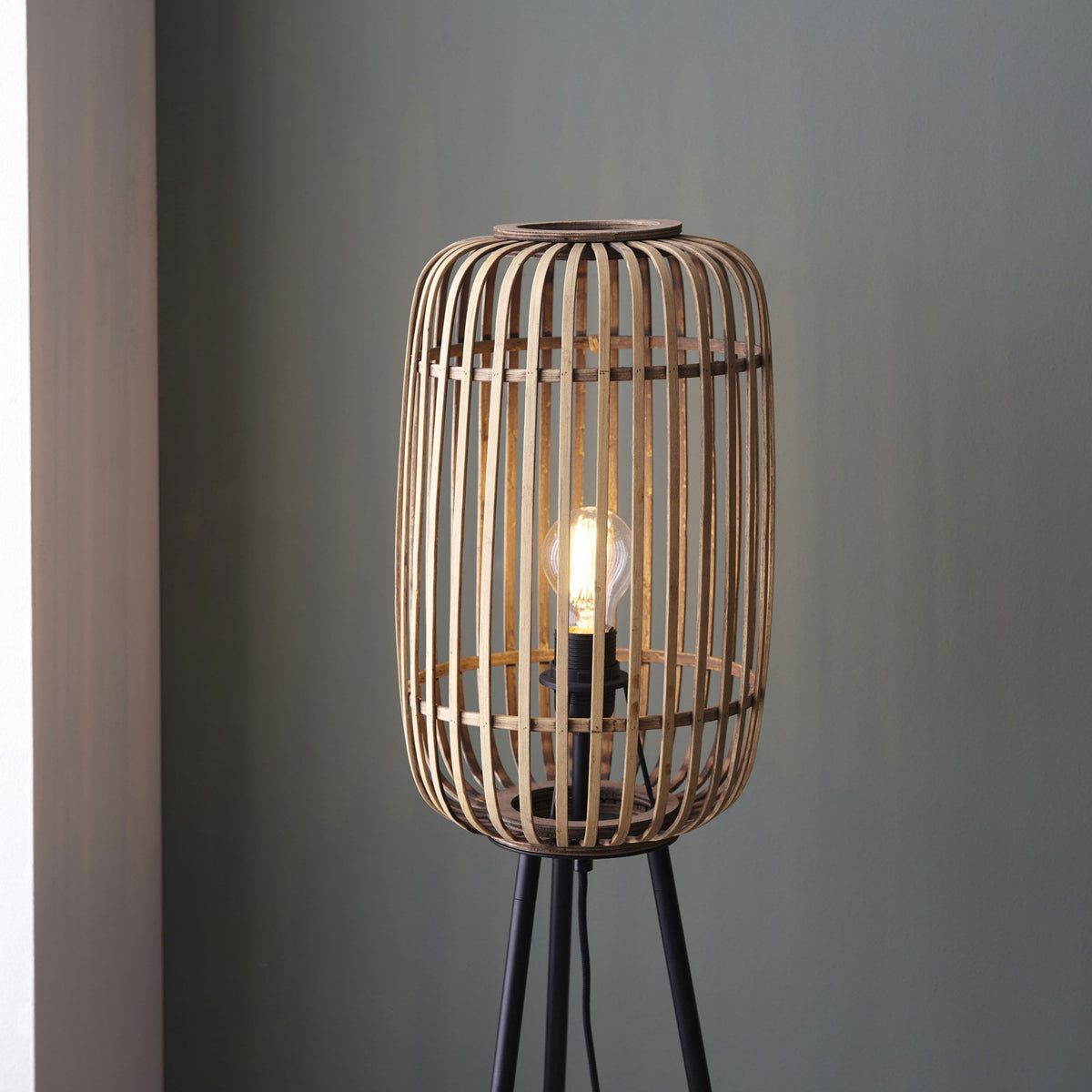 Mathias Floor Lamp with Light Bamboo Cage