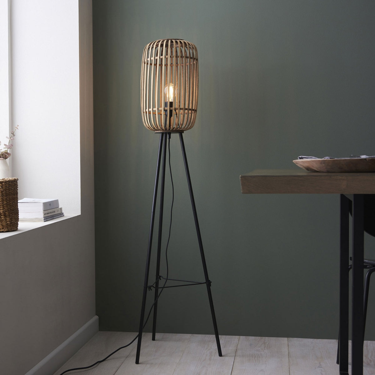 Mathias Floor Lamp with Light Bamboo Cage