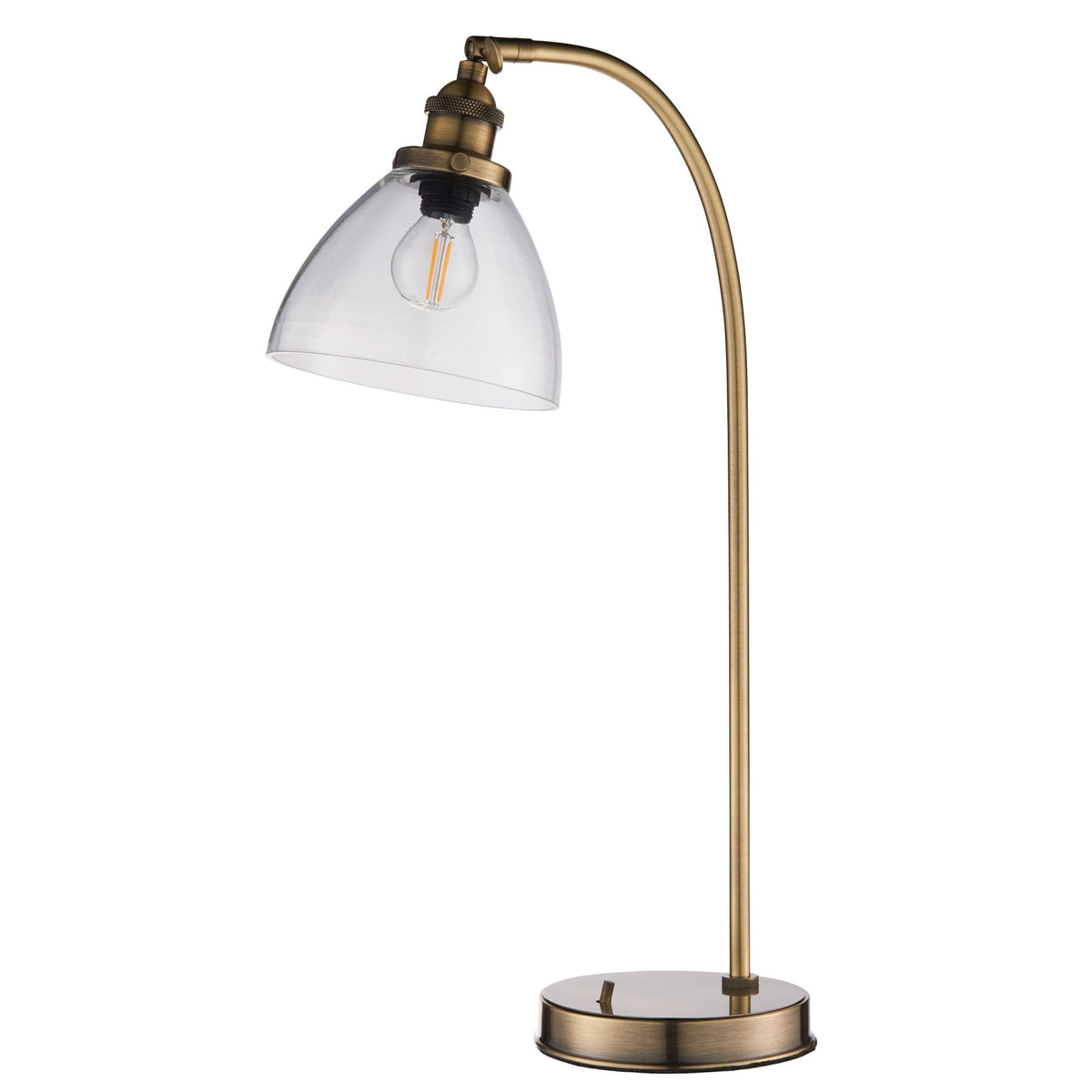 Hansen Task Table Lamp in Antique Brass and Clear Glass Shade