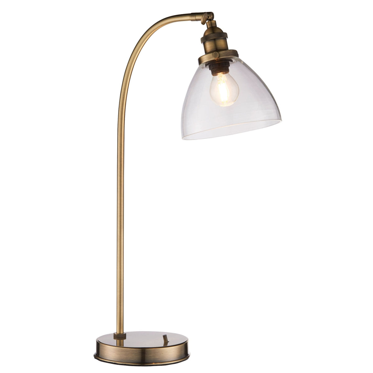 Hansen Task Table Lamp in Antique Brass and Clear Glass Shade