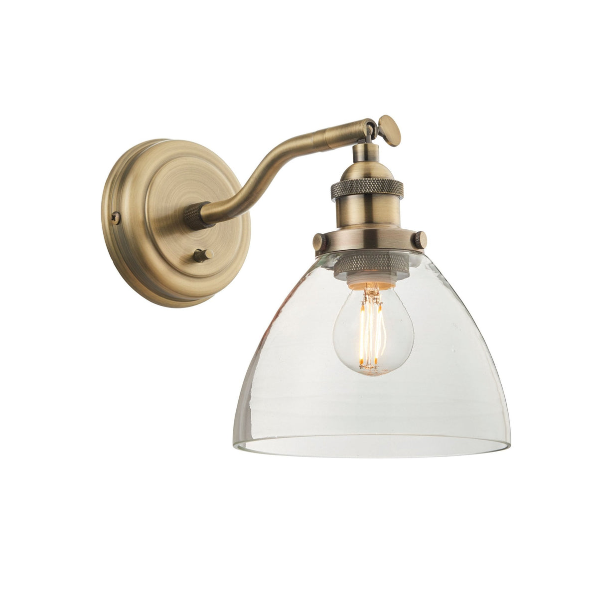 Hansen Wall Light in Antique Brass and Clear Glass Shade