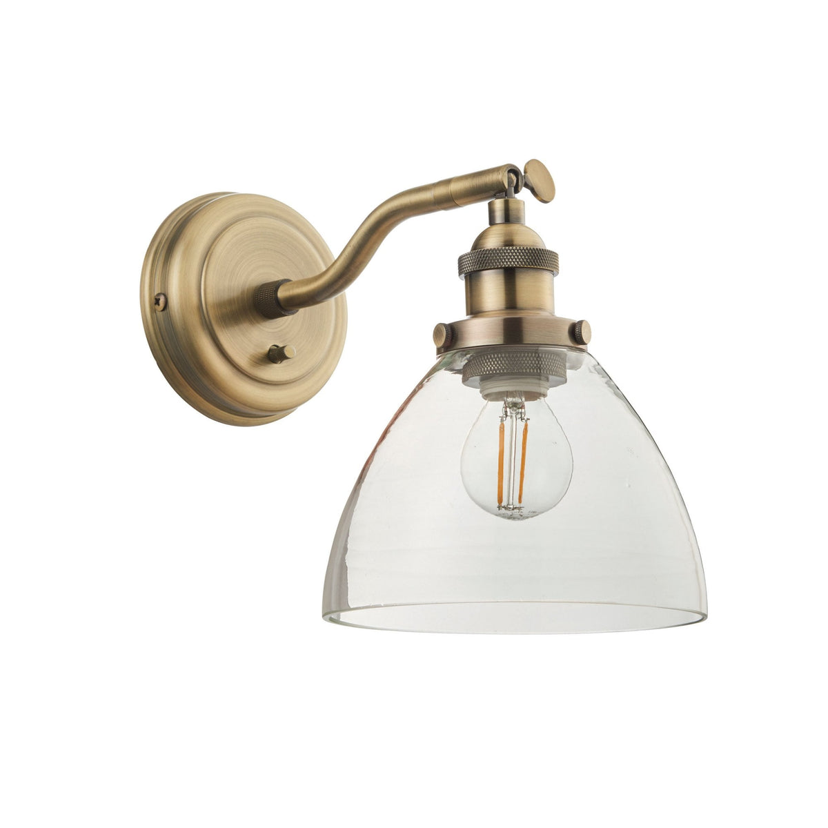 Hansen Wall Light in Antique Brass and Clear Glass Shade