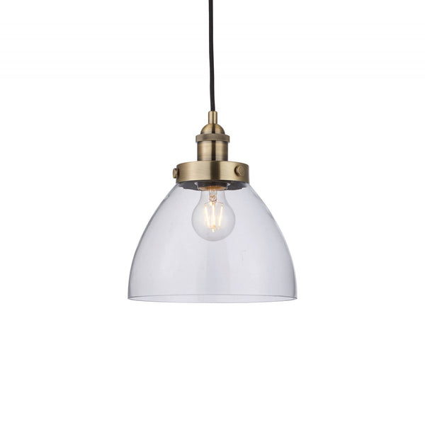 Hansen Single Pendant in Antique Brass and Clear Glass Shade