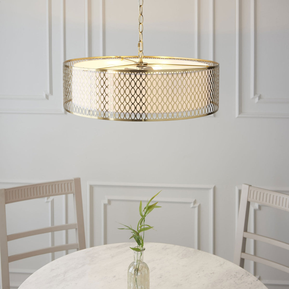 Cordero 3lt Pendant in Gold with White Inner Shade