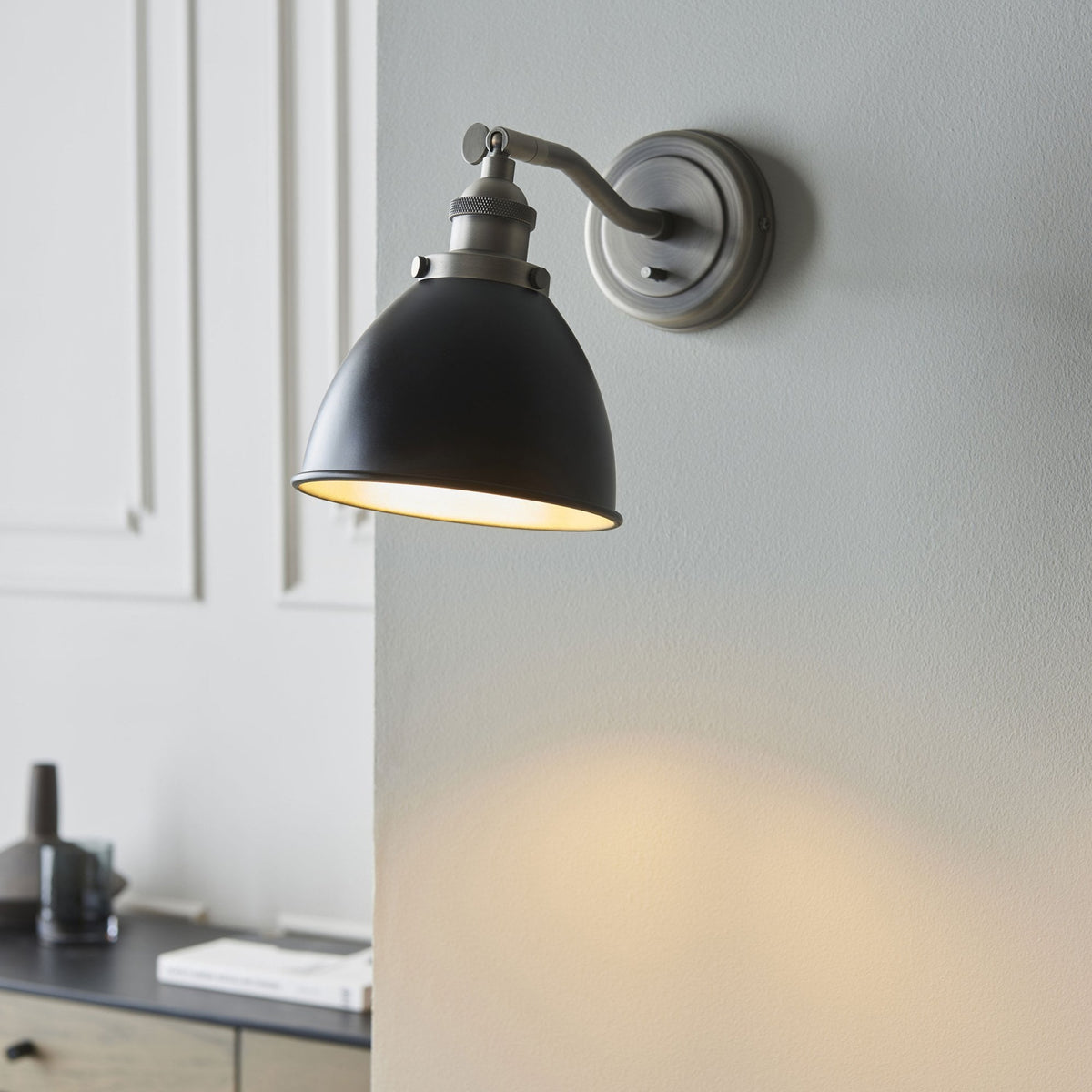 Franklin Wall Light in Aged Pewter & Matt Black