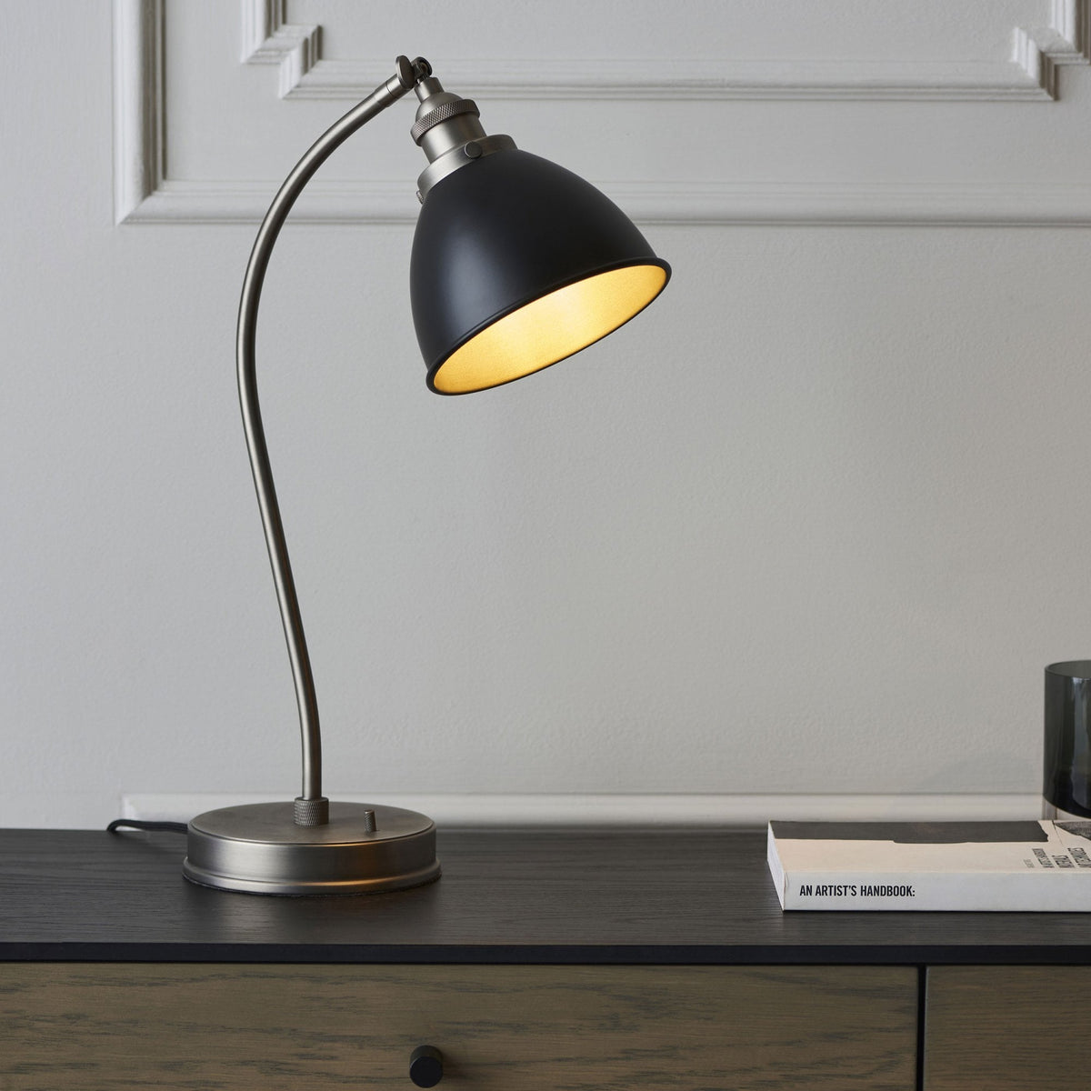 Franklin Task Table Lamp in Aged Pewter & Matt Black