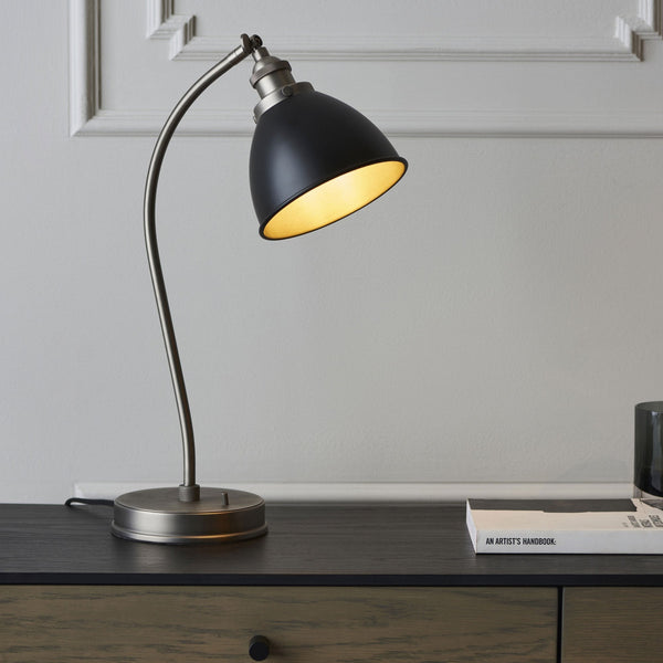 Franklin Task Table Lamp in Aged Pewter & Matt Black