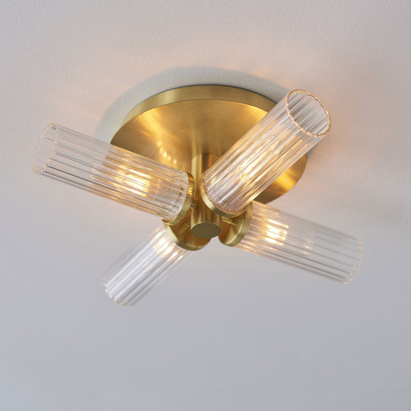 Talo 4lt Semi Flush IP44 Ceiling Light in Satin Brass