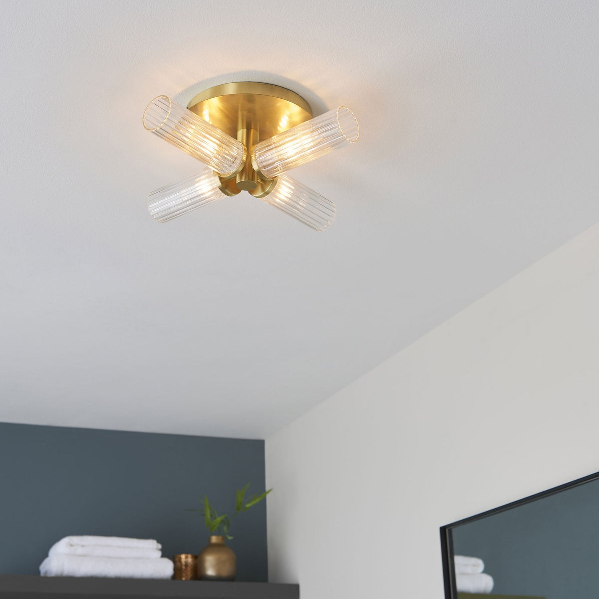 Talo 4lt Semi Flush IP44 Ceiling Light in Satin Brass