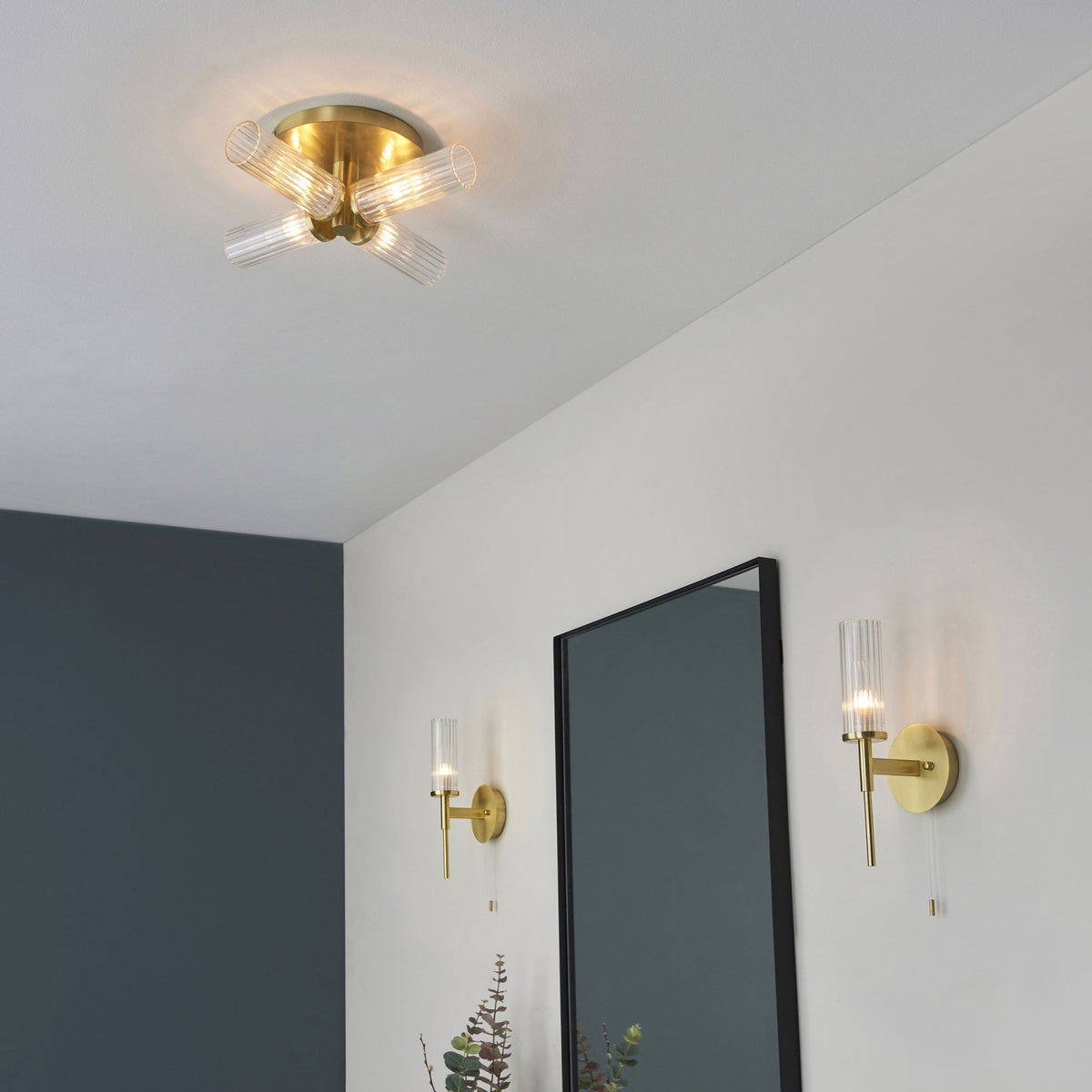 Talo 4lt Semi Flush IP44 Ceiling Light in Satin Brass