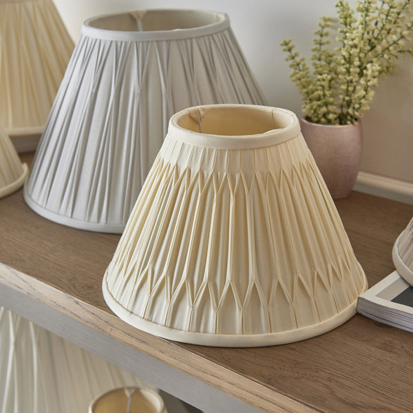 Chatsworth 10 Inch Double Pinch Tapered Silk Shade in Ivory
