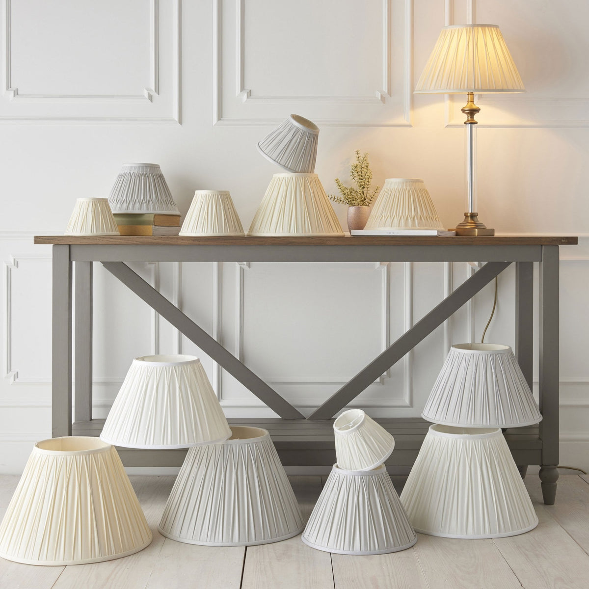 Chatsworth 10 Inch Double Pinch Tapered Silk Shade in Ivory