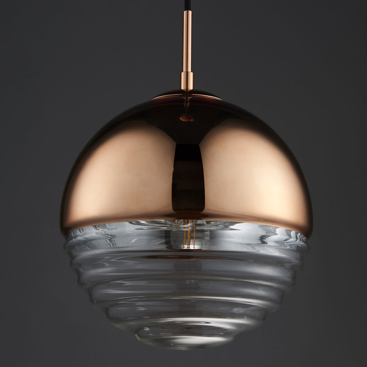 Paloma Copper Plated and Clear Ribbed Glass Pendant Light